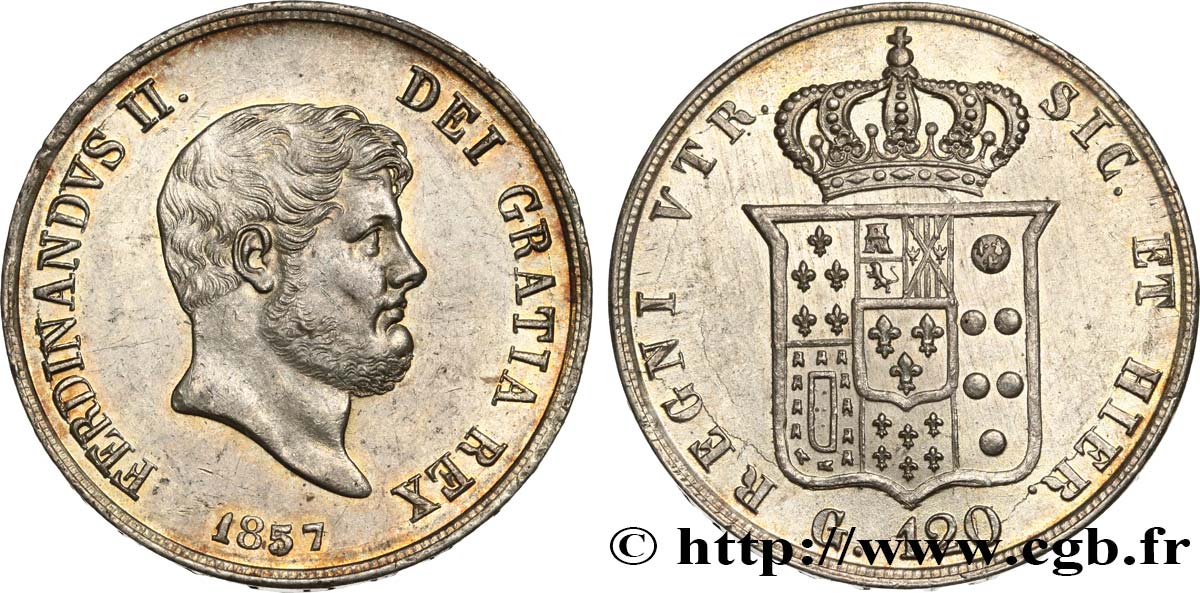 ITALIEN - KÖNIGREICH BEIDER SIZILIEN - FERDINAND II. 120 Grana 1857 Naples fST 