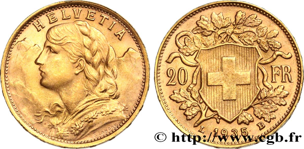 INVESTMENT GOLD 20 Francs  Vreneli   1935 Berne VZ 