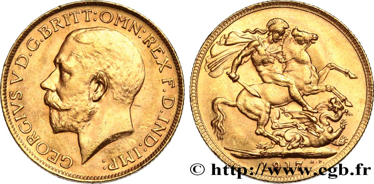 INVESTMENT GOLD 1 Souverain Georges V 1917 Perth EBC 