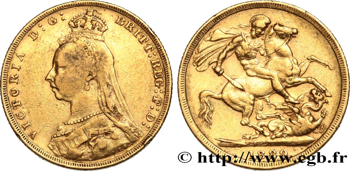 INVESTMENT GOLD 1 Souverain Victoria buste du jubilé 1889 Londres BC 