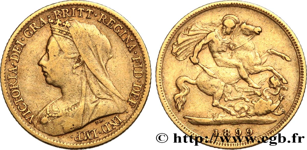 INVESTMENT GOLD 1/2 Souverain Victoria vieille tête 1899 Londres q.BB 