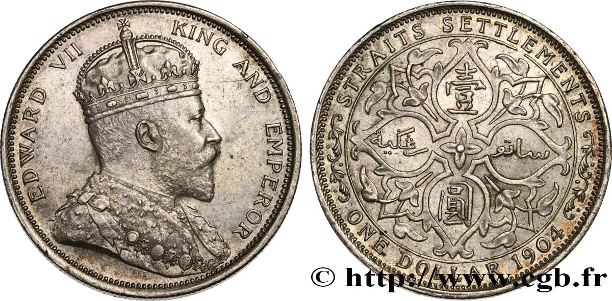 MALAYSIA - STRAITS SETTLEMENTS 1 Dollar 1904 Bombay AU 