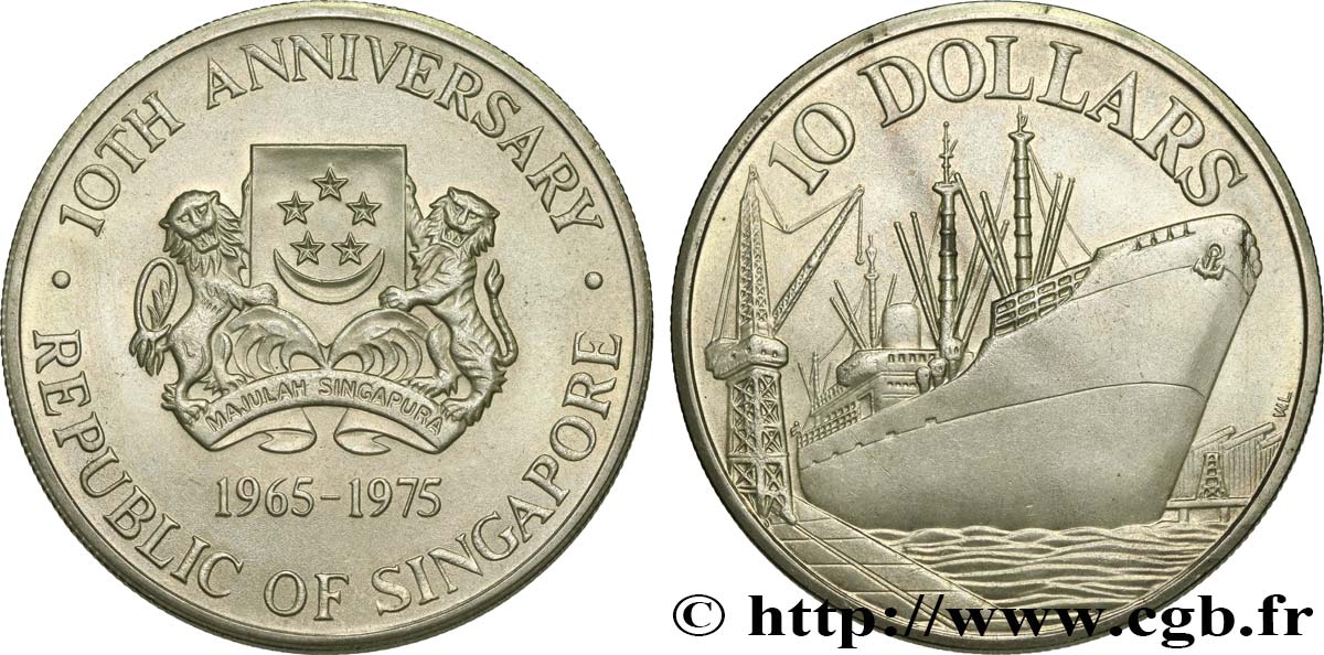 SINGAPOUR 10 Dollars 10e anniversaire de l’indépendance 1975  SPL 