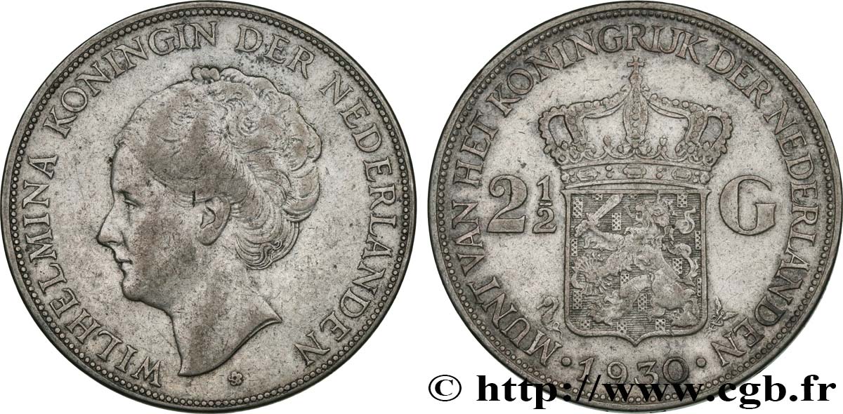 PAESI BASSI 2 1/2 Gulden Wilhelmina 1930  BB 