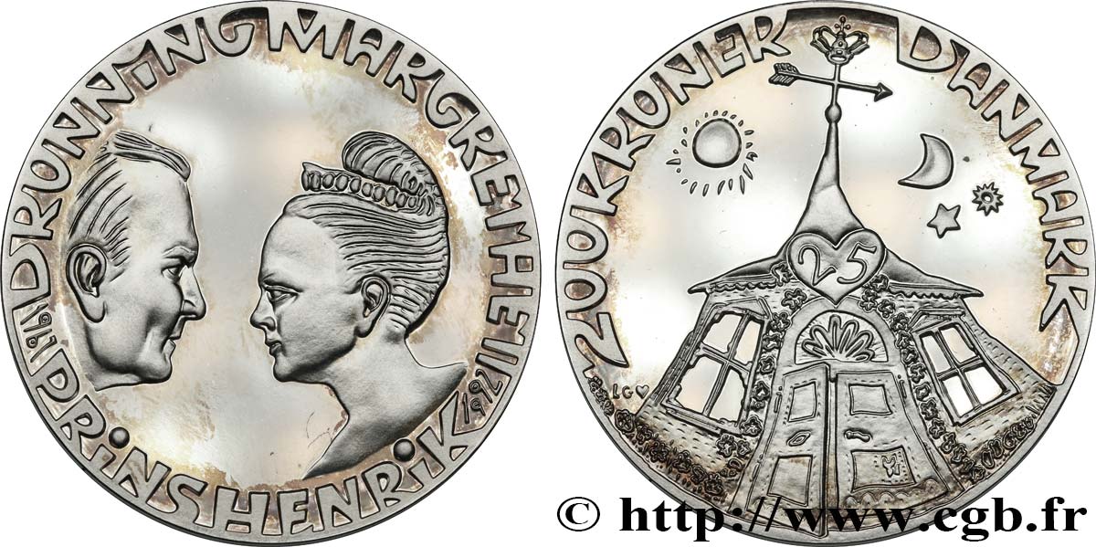 DINAMARCA 200 Kroner Noces d’argent 1997 Copenhague SC 