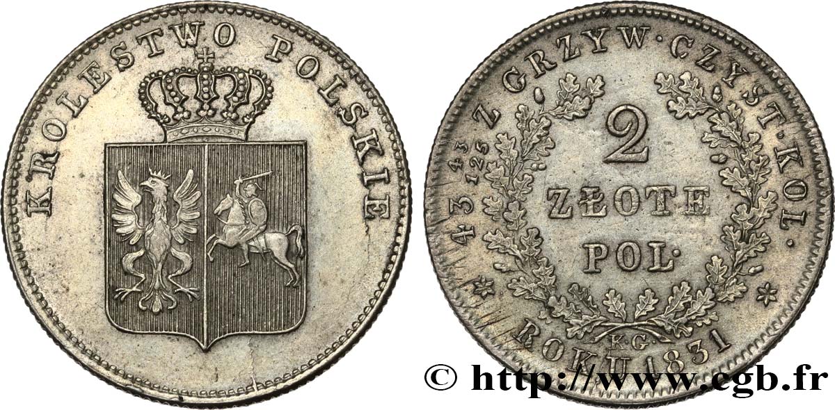 POLOGNE - INSURRECTION DE POLOGNE 2 Zloty 1831 Varsovie SUP 