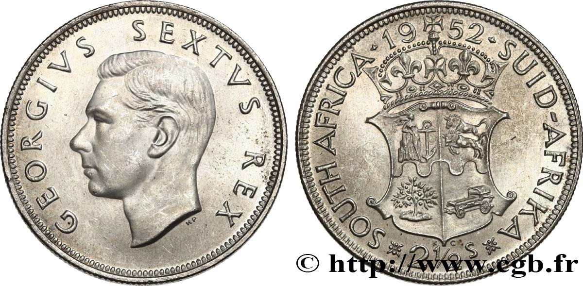SOUTH AFRICA 2 1/2 Shillings Georges VI 1952 Pretoria MS 