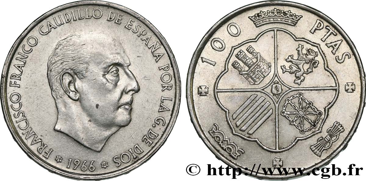 ESPAGNE 100 Pesetas Francisco Franco (1968 dans les étoiles) 1966  SUP 