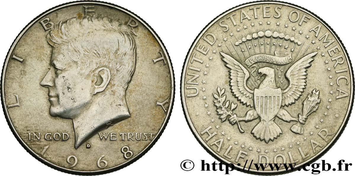 VEREINIGTE STAATEN VON AMERIKA 1/2 Dollar Kennedy 1968 Denver fVZ 