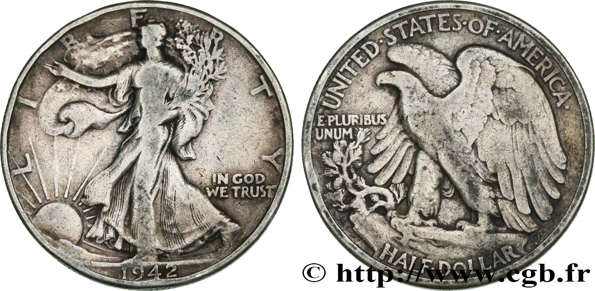 STATI UNITI D AMERICA 1/2 Dollar Walking Liberty 1942 Philadelphie MB 