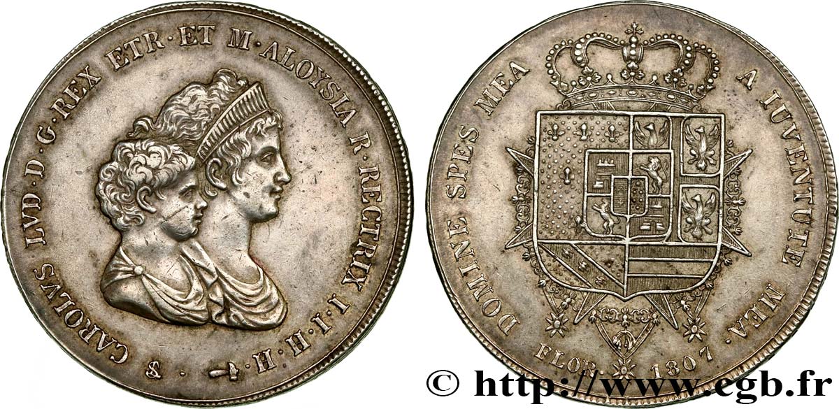 ITALY - KINGDOM OF ETRURIA - CHARLES-LOUIS and MARIE-LOUISE 10 Lire, 2e type 1807 Florence AU 