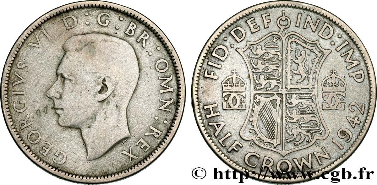 REINO UNIDO 1/2 Crown Georges VI 1942  BC 