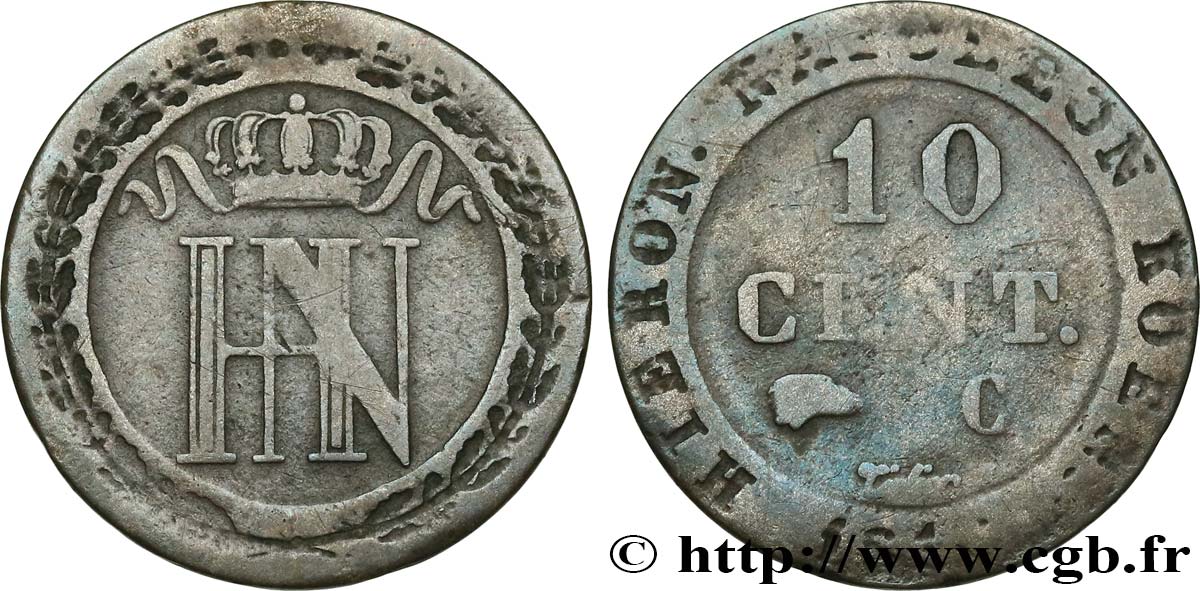 GERMANY - KINGDOM OF WESTPHALIA - JÉRÔME NAPOLÉON 10 Cent. monogramme de Jérôme Napoléon 1812 Cassel VF 