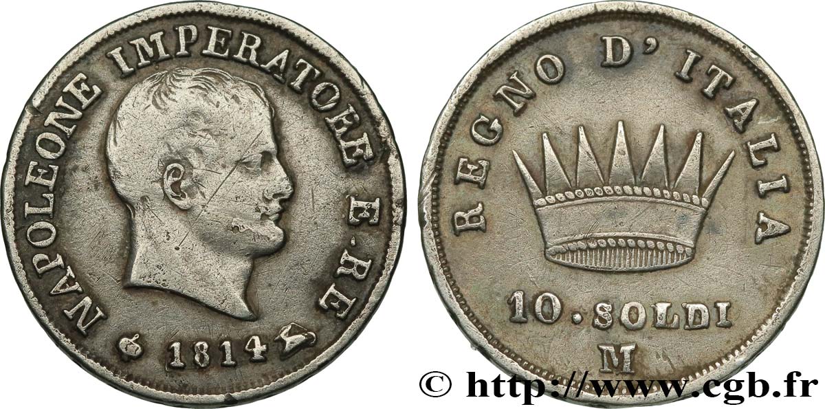 ITALIEN - Königreich Italien - NAPOLÉON I. 10 Soldi 1814 Milan  fSS 