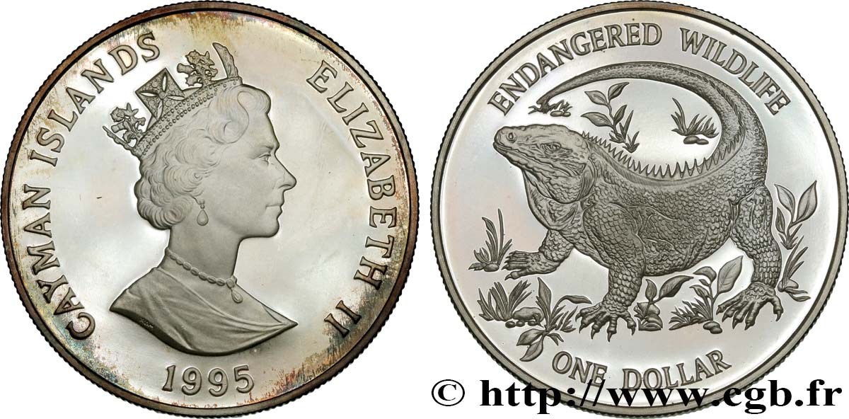 CAYMANS ISLANDS 1 Dollar Proof Iguane 1995  MS 