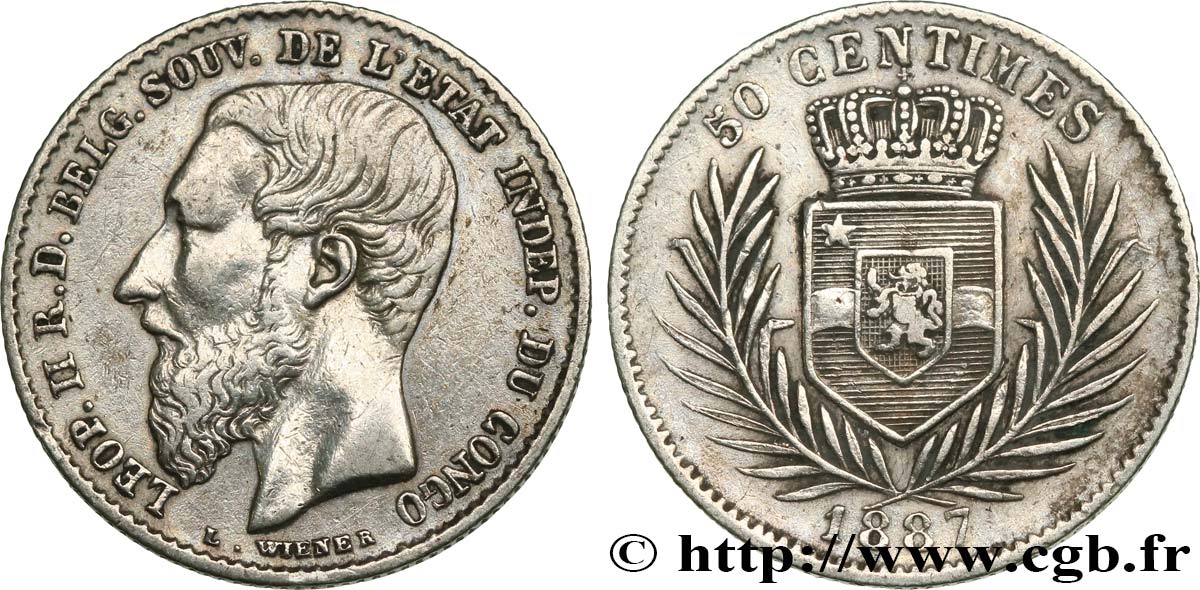 CONGO FREE STATE 50 Centimes Léopold II 1887  XF 