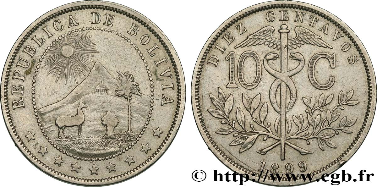 BOLIVIA 10 Centavos 1899  MBC 
