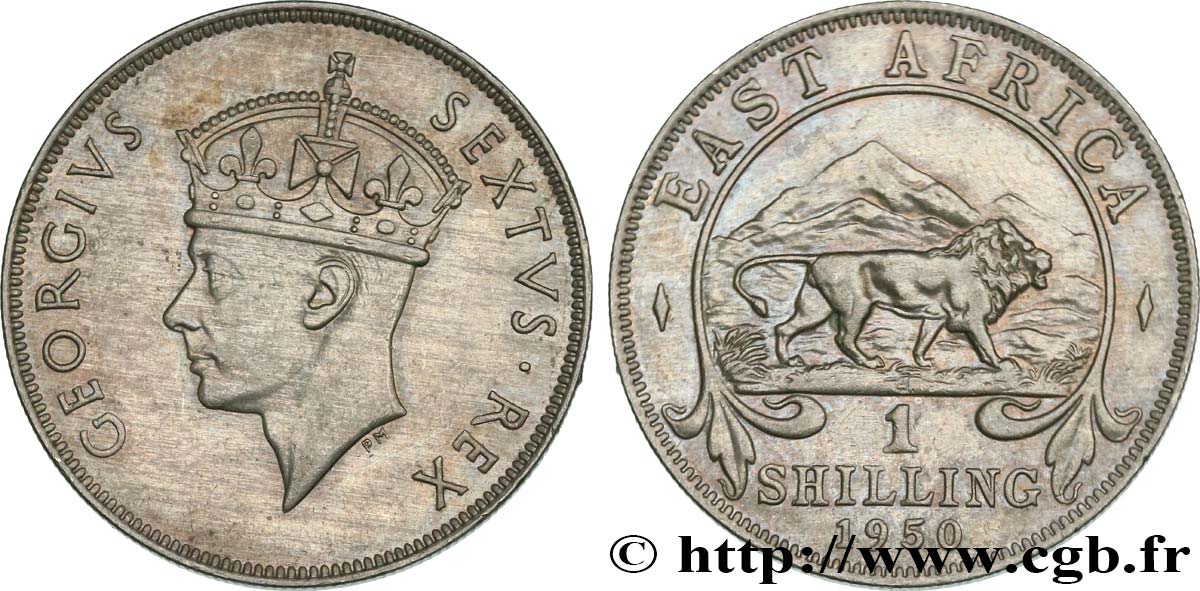 ÁFRICA ORIENTAL BRITÁNICA 1 Shilling Georges VI / lion 1950 Heaton - H EBC 