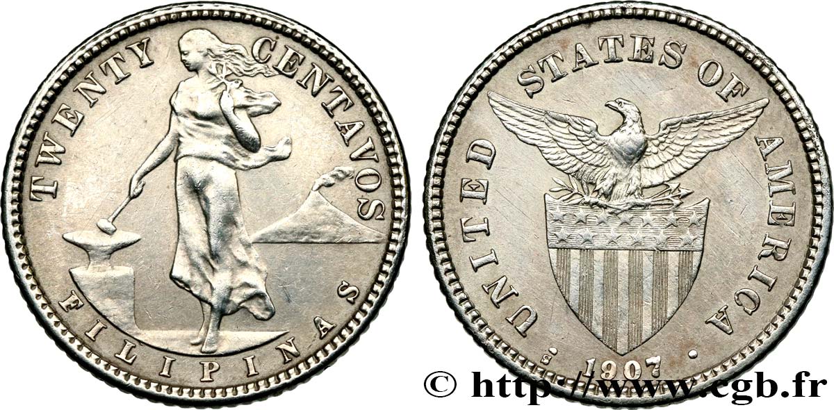 PHILIPPINES 20 Centavos - Administration Américaine 1907 San Francisco - S AU 