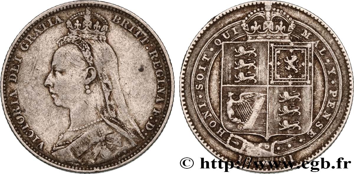ROYAUME-UNI 1 Shilling Victoria “buste du jubilé” 1891  TB+ 
