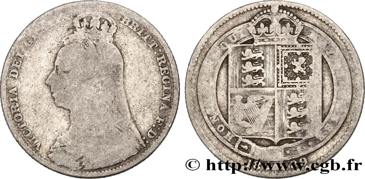 ROYAUME-UNI 1 Shilling Victoria buste du jubilé 1889  B 