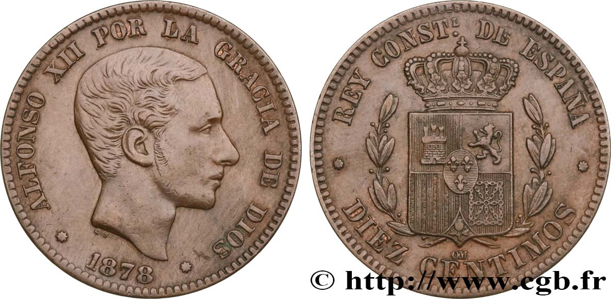 SPANIEN 10 Centimos Alphonse XII 1878 Oeschger Mesdach & CO SS 