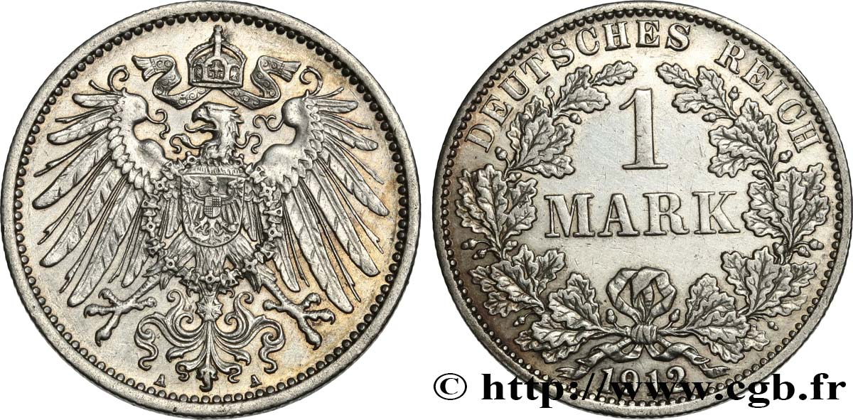 ALEMANIA 1 Mark Empire aigle impérial 2e type 1912 Berlin MBC+ 