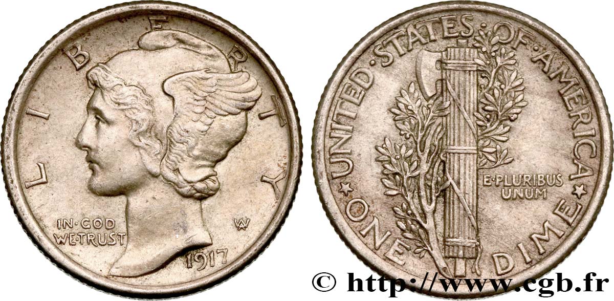UNITED STATES OF AMERICA 1 Dime Mercury 1917 Philadelphie AU 