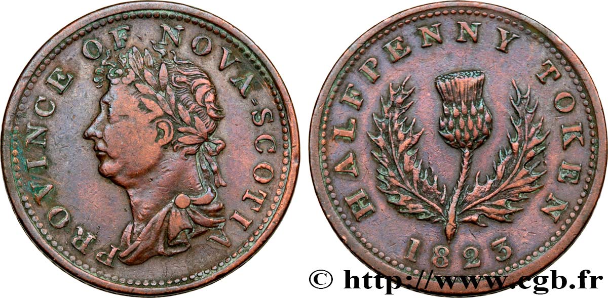CANADA 1/2 Penny Token Nouvelle-Écosse Georges IV 1823  XF 