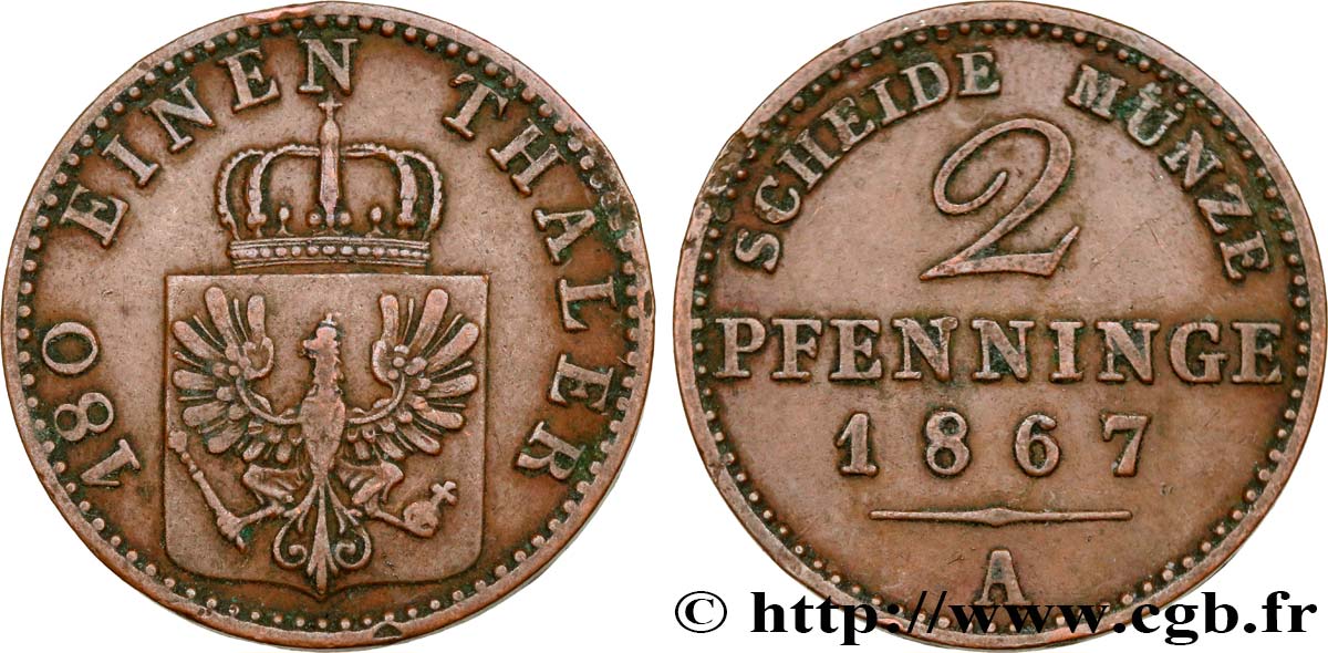 GERMANIA - PRUSSIA 2 Pfenninge 1867 Berlin  q.SPL 