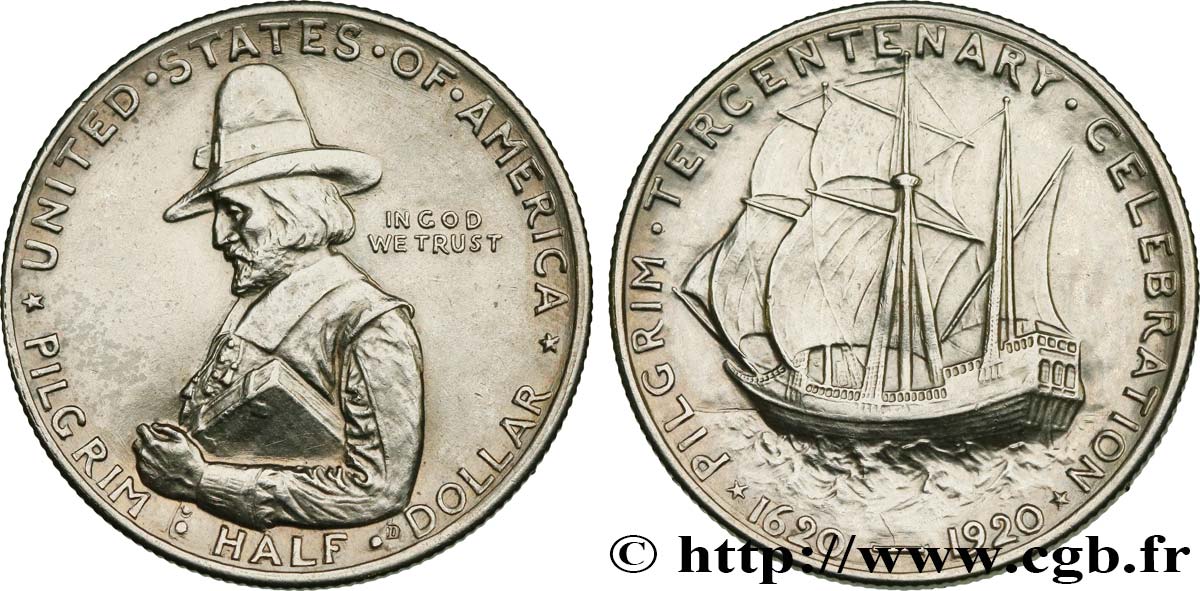ÉTATS-UNIS D AMÉRIQUE 1/2 Dollar Tricentenaire de l’arrivée du Mayflower 1920  SUP 