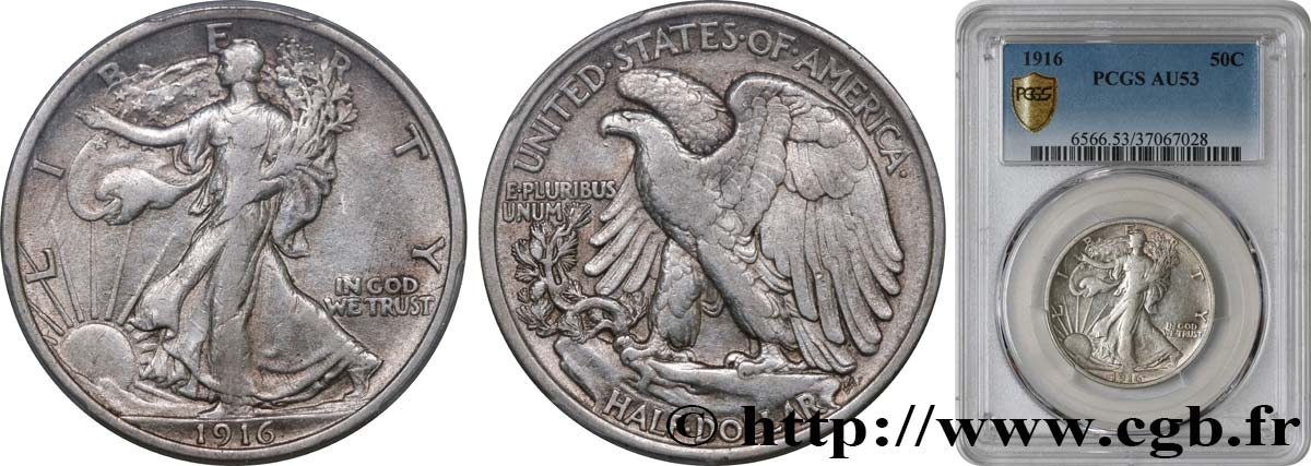 UNITED STATES OF AMERICA 1/2 Dollar Walking Liberty 1916 Philadelphie AU53 PCGS