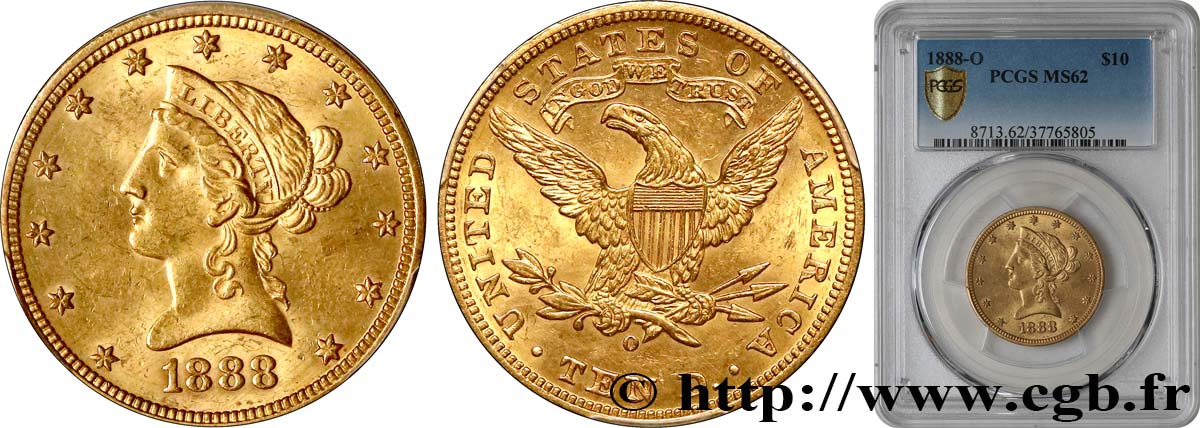 ÉTATS-UNIS D AMÉRIQUE 10 Dollars  Liberty  1888 La Nouvelle Orléans SPL62 PCGS
