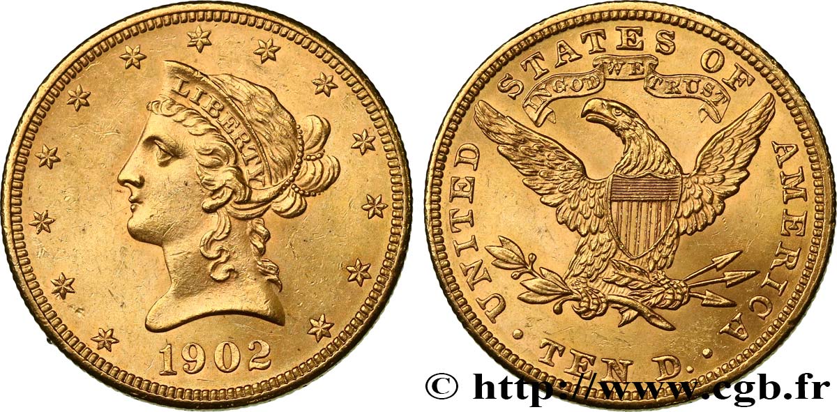 ÉTATS-UNIS D AMÉRIQUE 10 Dollars  Liberty  1902 Philadelphie SPL 