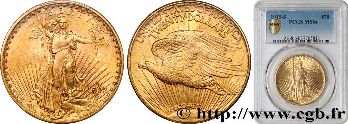 UNITED STATES OF AMERICA 20 Dollars  Saint-Gaudens” 1915 San Francisco MS64 PCGS