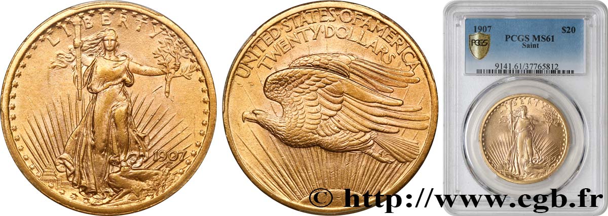 STATI UNITI D AMERICA 20 Dollars “Saint-Gaudens” 1907 Philadelphie SPL61 PCGS