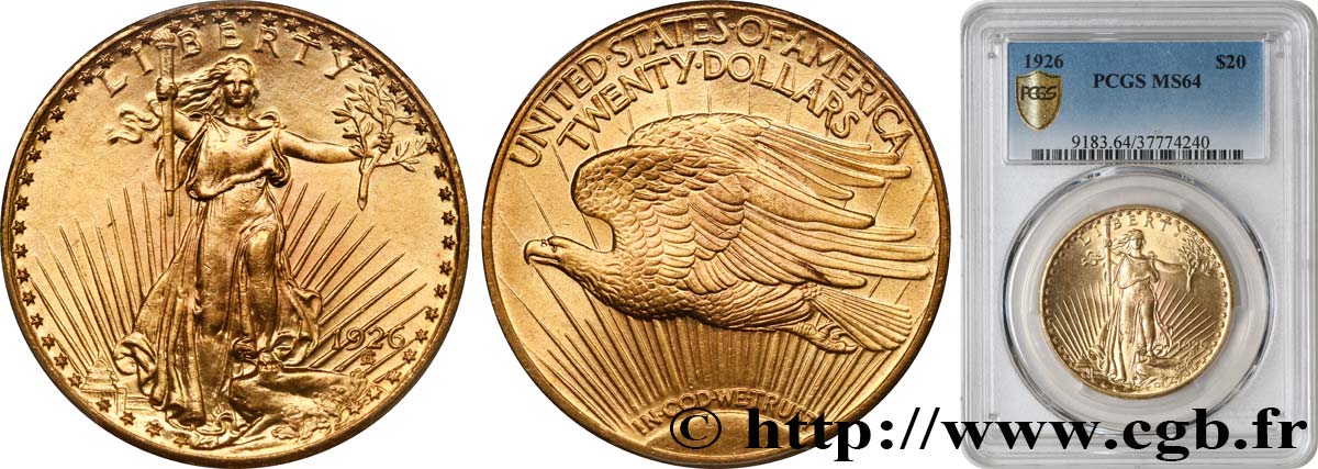 STATI UNITI D AMERICA 20 Dollars  Saint-Gaudens” 1926 Philadelphie MS64 PCGS