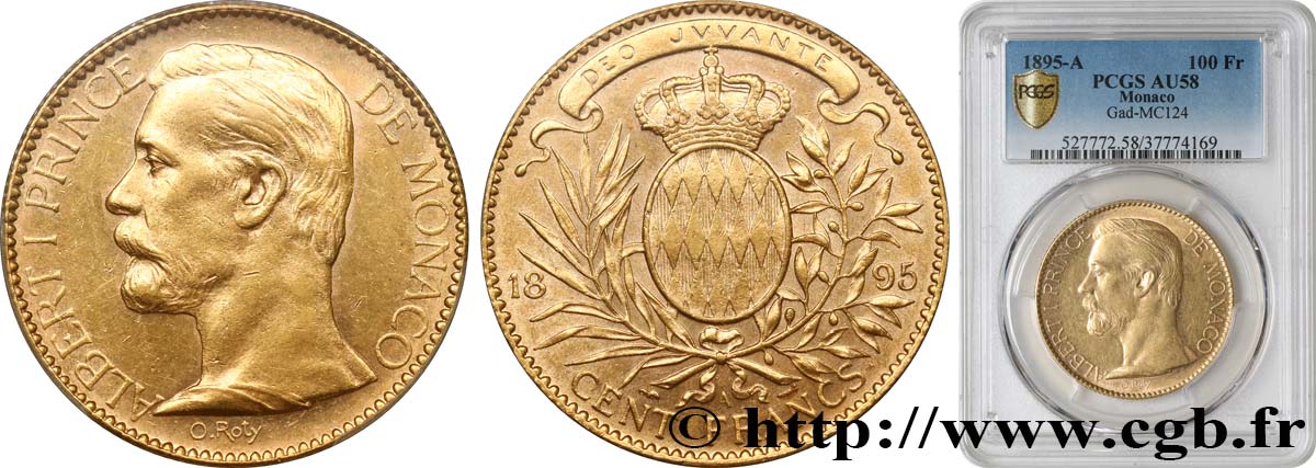 MONACO 100 Francs or Albert Ier 1895 Paris SPL58 PCGS