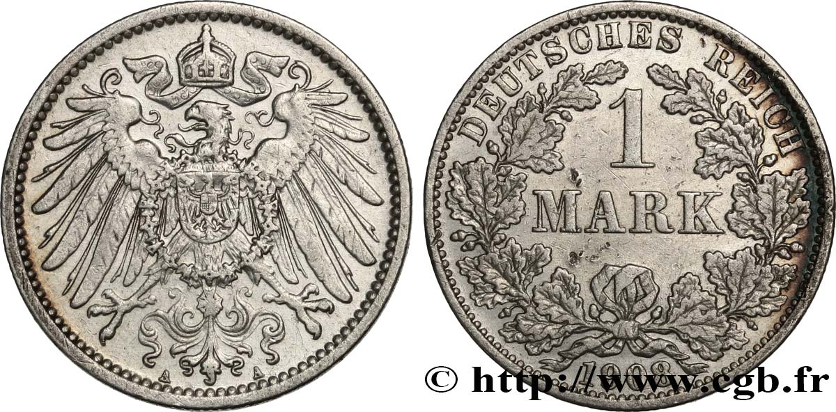 DEUTSCHLAND 1 Mark Empire aigle impérial 1908 Berlin SS 