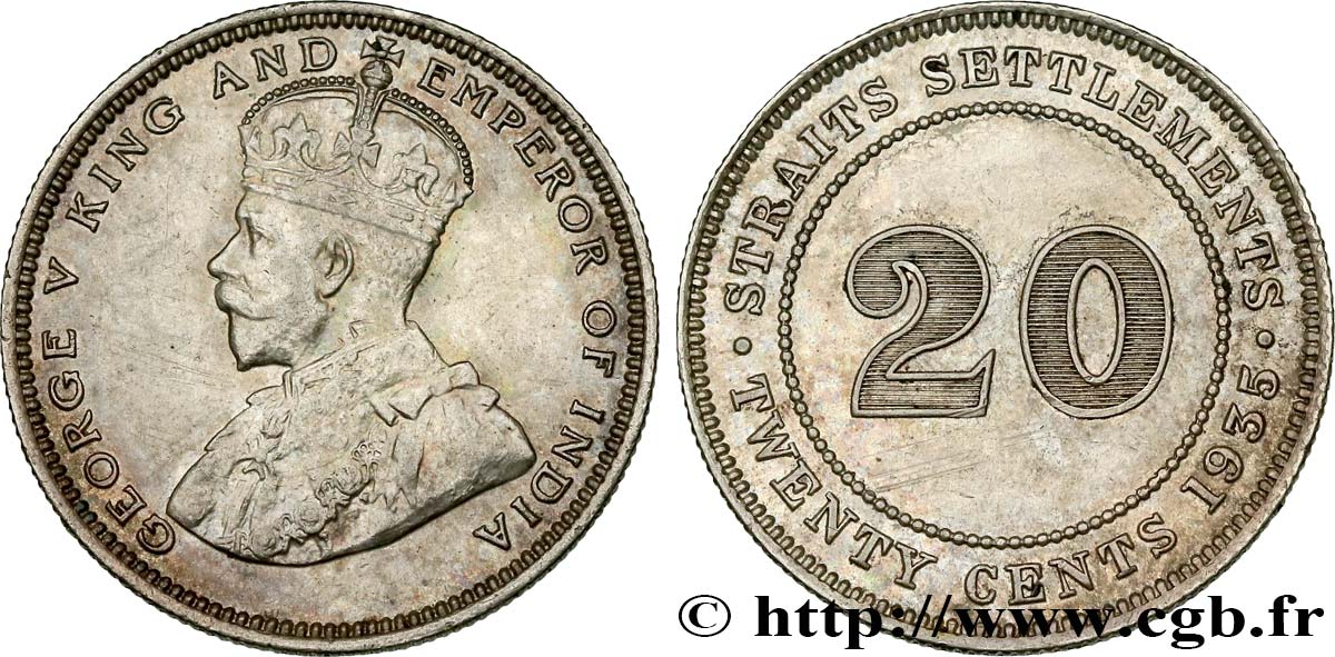 MALESIA - INSEDIAMENTI DELLO STRETTO 20 Cents Georges V 1935  SPL 