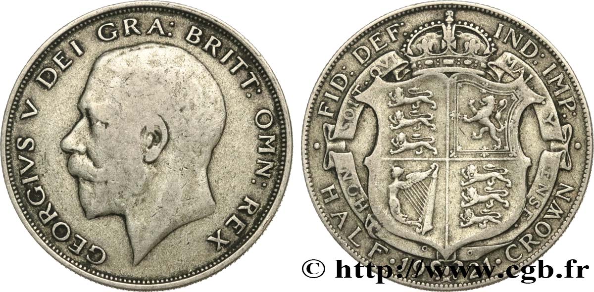 REINO UNIDO 1/2 Crown Georges V 1921  BC 