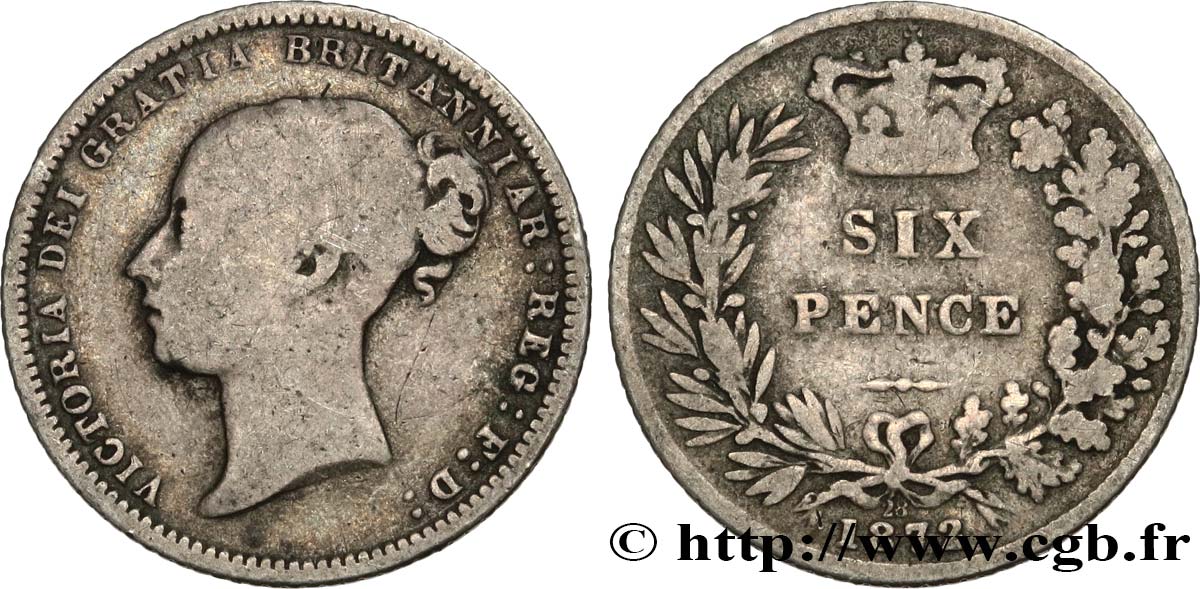 REINO UNIDO 6 Pence Victoria 1872  BC 