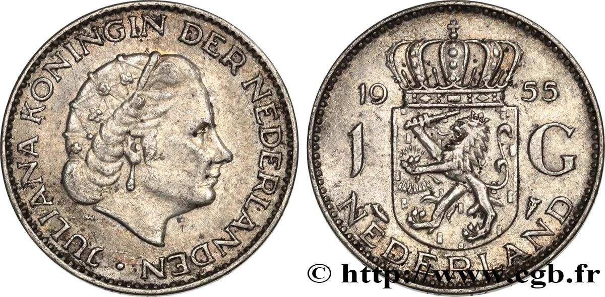 PAYS-BAS 1 Gulden Juliana 1955  TTB+ 