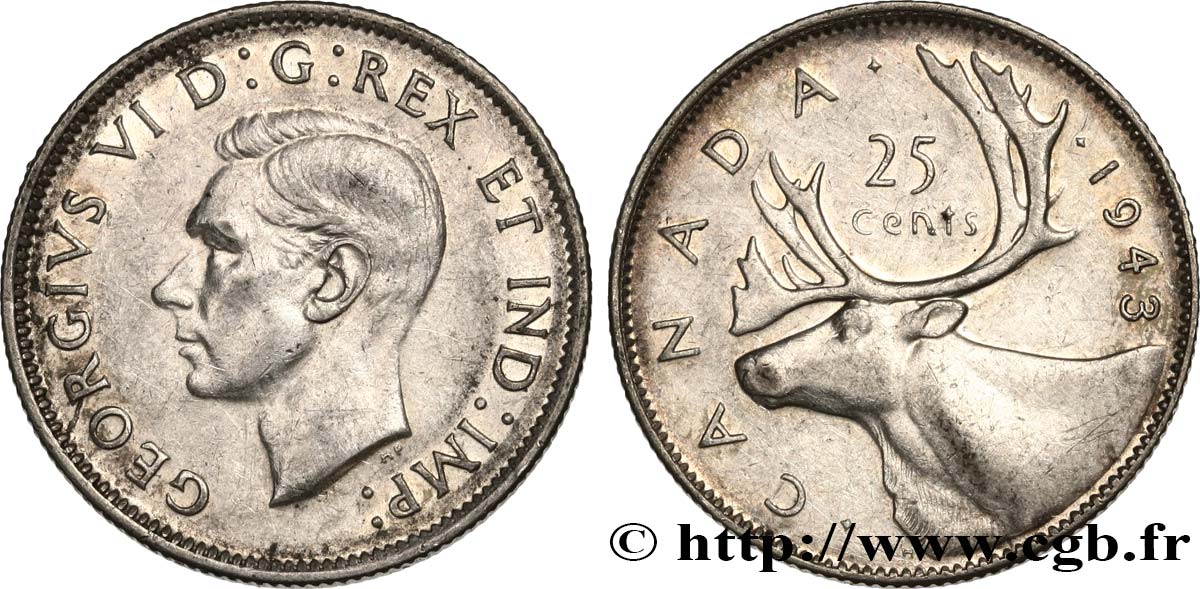 CANADA 25 Cents Georges VI 1943  TTB 