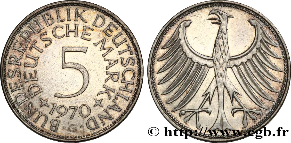 DEUTSCHLAND 5 Mark aigle 1970 Karlsruhe VZ 