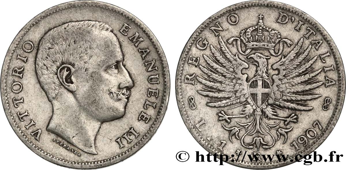 ITALIEN 1 Lire Victor Emmanuel III 1907 Rome SS 