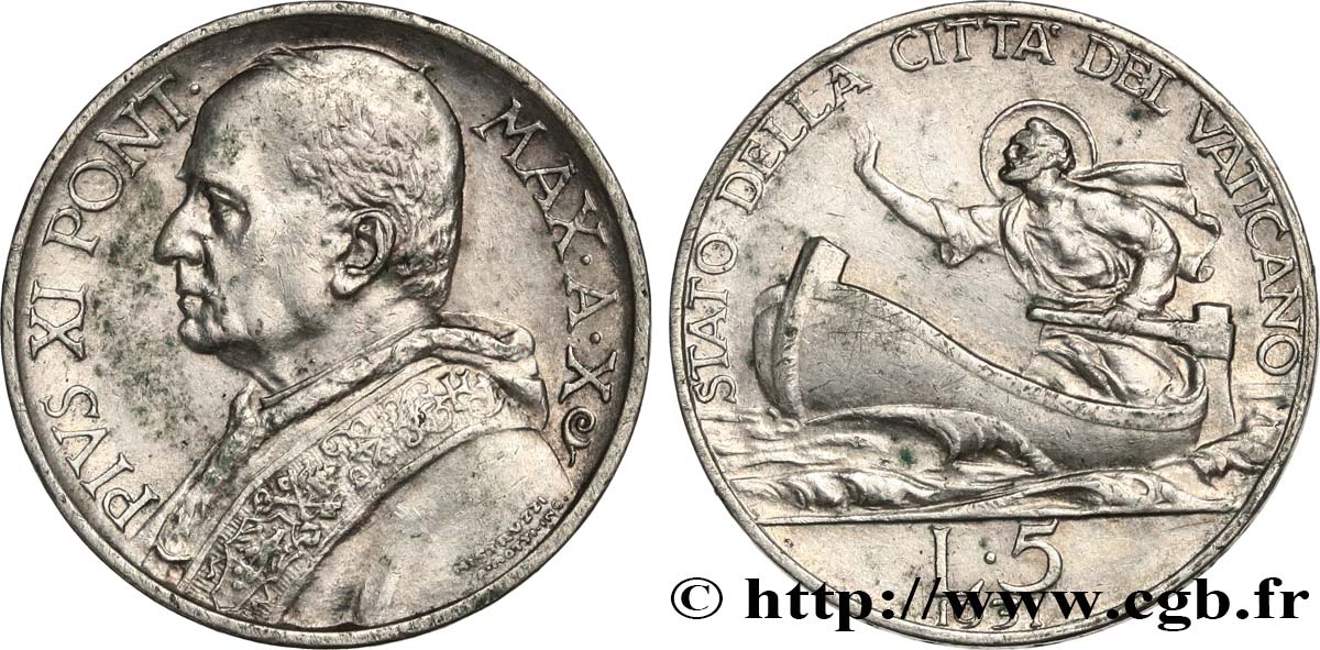 VATIKANSTAAT UND KIRCHENSTAAT 5 Lire Pie XI an X 1931  fVZ 