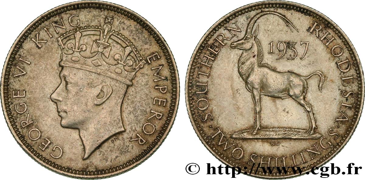 SOUTHERN RHODESIA 2 Shillings Georges VI 1937  AU 