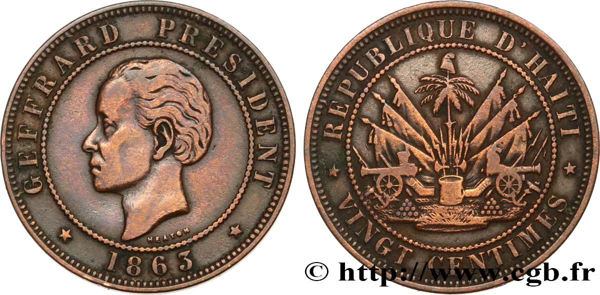 HAITI 20 Centimes président Geffrard 1863 Heaton BB/q.SPL 