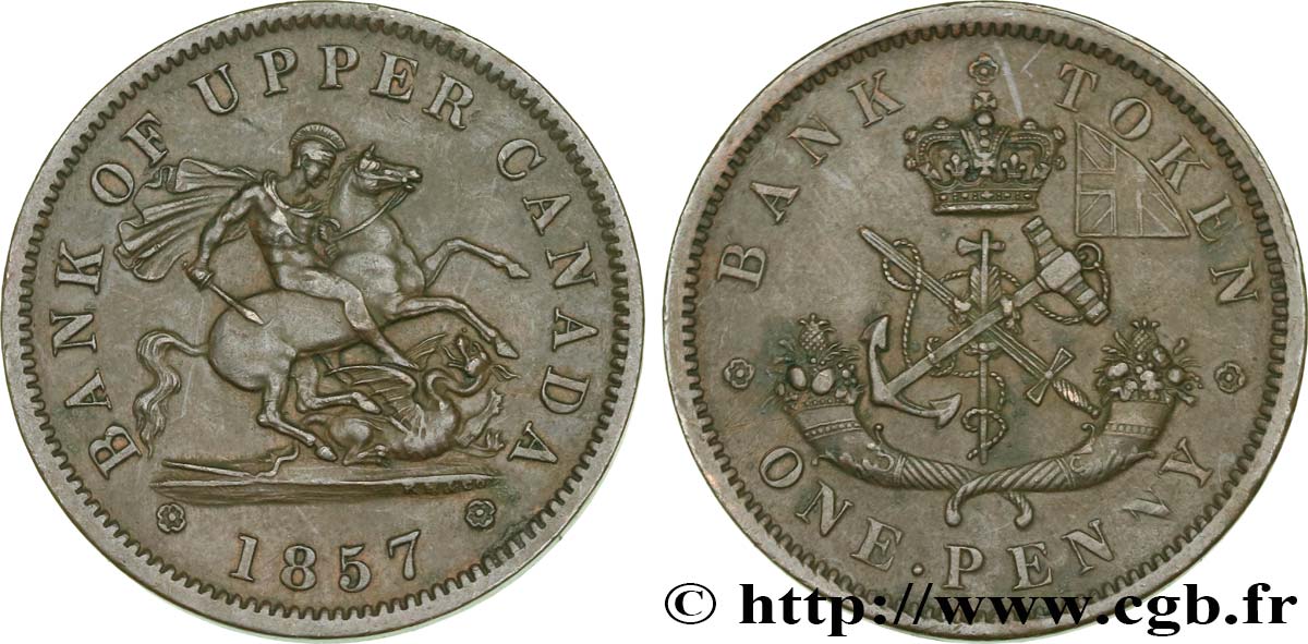 CANADA 1 Penny token Bank of Upper Canada 1857 Heaton SUP 